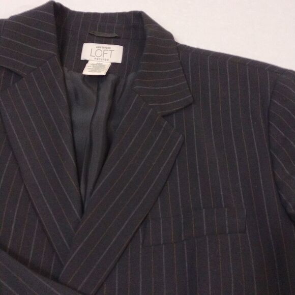 LOFT Y2K Plus 14P Black Grey Wool Blend Pen Stripe Single Breasted Blazer - Picture 4 of 14